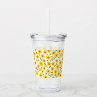 Verre En Acrylique "Paruline à fleurs jaunes d'été - 16oz, imperméabl