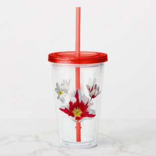 Verre En Acrylique Paruline acrylique pour tulipes rouge et blanche