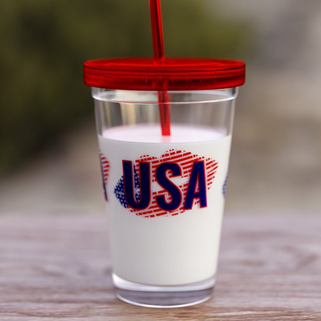 Verre En Acrylique Patriotique USA Drapeau bâton à lèvres Kiss Acryli (Fun tumbler for July 4th! American Flag Lipstick Kiss. Add your initials or keep the USA.)