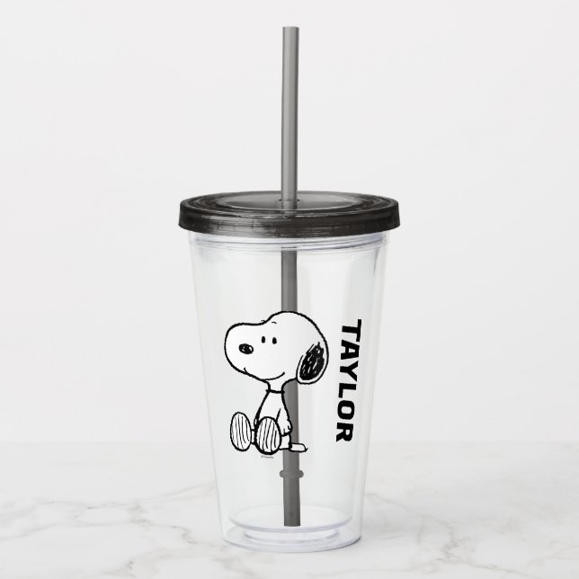 Verre En Acrylique PEANUTS | Snoopy on Black White Comics (Devant)