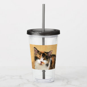 Verre En Acrylique Peinture de chat Calico - Cute Original Cat Art