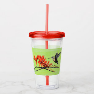 Verre En Acrylique Peinture de colibri et de crocosmia
