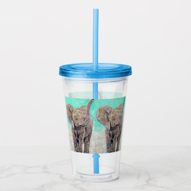 Verre En Acrylique Peinture d'éléphant bébé (Devant)