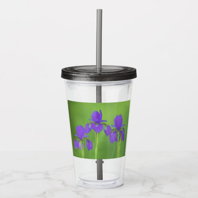 Verre En Acrylique Peinture Iris Violet - Art Fleur Originale (Devant)