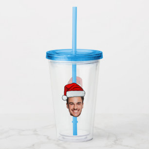 Verre En Acrylique Père Noël Chapeau de Noël Photo de Visage Personna
