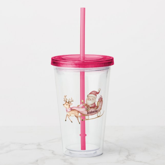 Verre En Acrylique Personalised girls Christmas tumbler with straw (Devant)