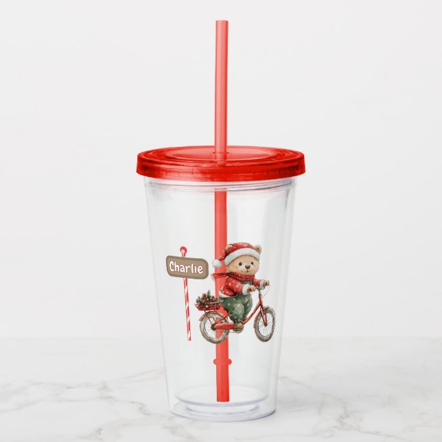 Verre En Acrylique Personalised kids Christmas tumbler with straw (Devant)