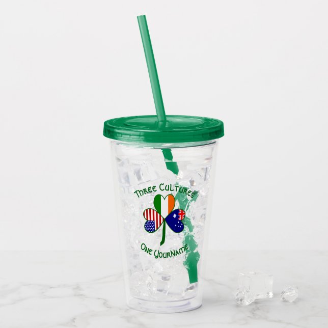 Verre En Acrylique Personalized Australia Ireland USA Shamrock (Devant glace)