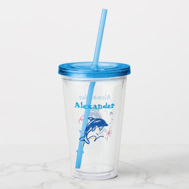 Verre En Acrylique Personalized Watercolor Dolphin Acrylic Cup (Dos)