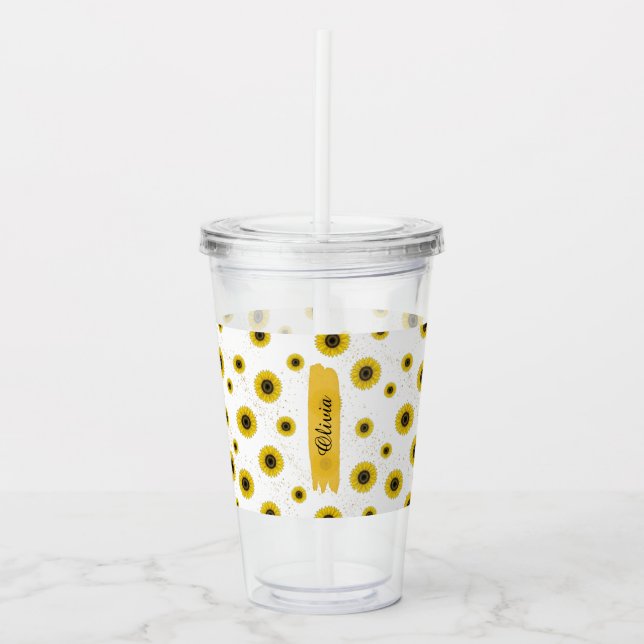 Verre En Acrylique Personalized White Sunflower Pattern Acrylic Cup (Devant)