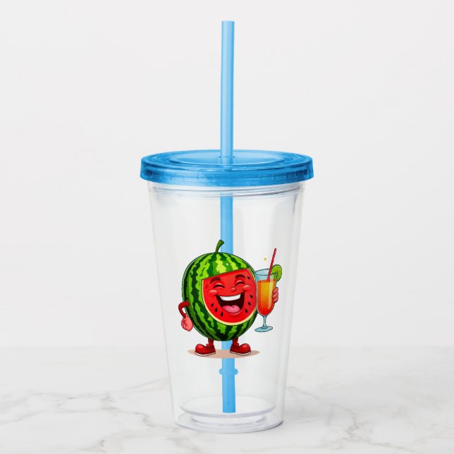 Verre En Acrylique Personnage Pastèque Souriant S'amusant 🍉 (Devant)