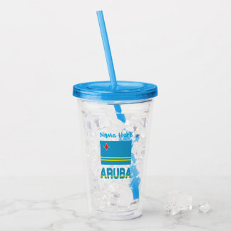 Verre En Acrylique Personnalisation bleue du drapeau d'Aruba et d'Aru
