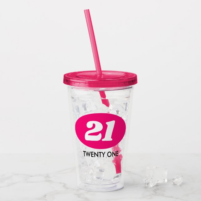Verre En Acrylique Personnalisé 21e fête d'anniversaire en plastique  (Devant glace)