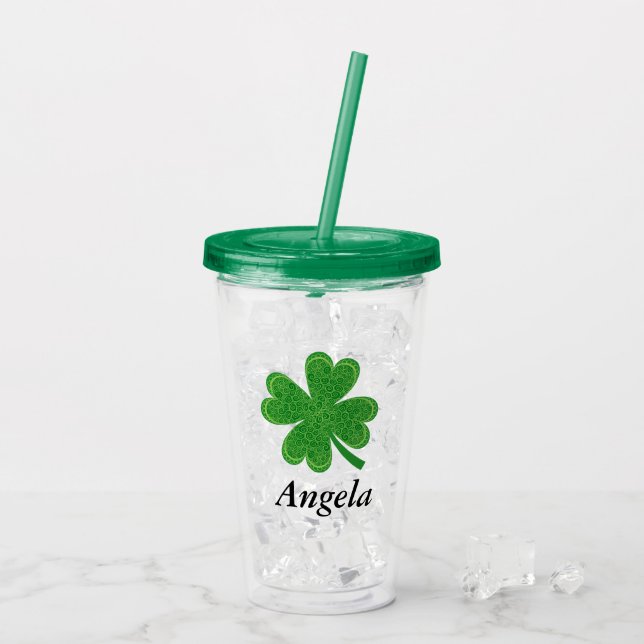 Verre En Acrylique Personnalisé Nom 4 Feuilles Clover St. Patrick's D (Dos glace)