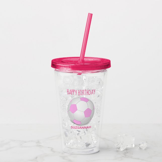 Verre En Acrylique Personnalisé Nom Anniversaire Fille Rose Blanc Soc (Dos glace)
