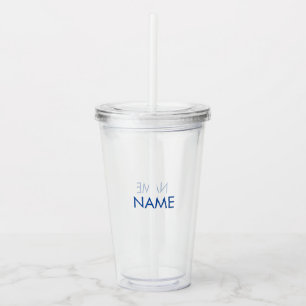 Verre En Acrylique Personnaliser avec nom, texte minimaliste bleu cla