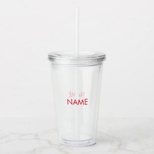 Verre En Acrylique Personnaliser avec nom, texte minimaliste rouge cl