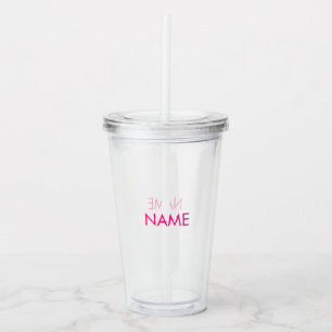 Verre En Acrylique Personnaliser nom, texte minimaliste rose fuchsia