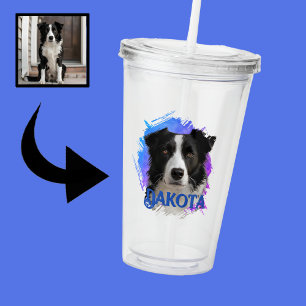 Verre En Acrylique Photo de chien Border Collie bleu mignon moderne e
