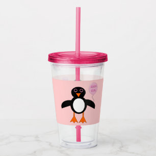 Verre En Acrylique Pingouin mignon rose bébé fille