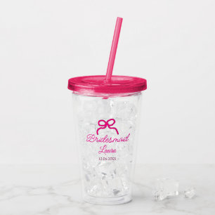 Verre En Acrylique PINK BOW minimalajouter nom bridesmaid année cadea