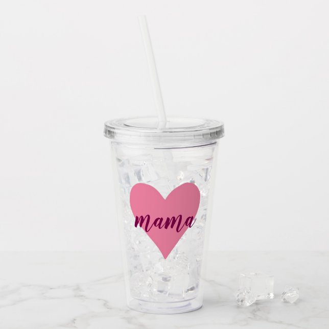 Verre En Acrylique Pink Heart Mama Tumbler - mignonne cadeau de la fê (Devant glace)