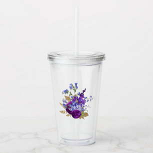 Verre En Acrylique Plum profond et Vintage or Floral