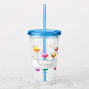 Verre En Acrylique Poisson coloré heureux avec bulles