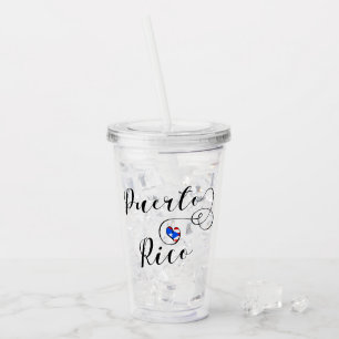 Verre En Acrylique Porto Rico Flag Heart Script, drapeau portoricain