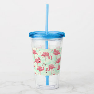 Verre En Acrylique Preppy Chic Elegant Pink Flamingo Motif