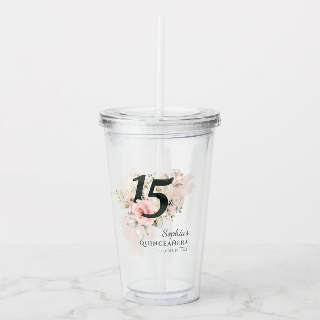 Verre En Acrylique Quinceanera 15e anniversaire Rustique Floral Custo (Devant)