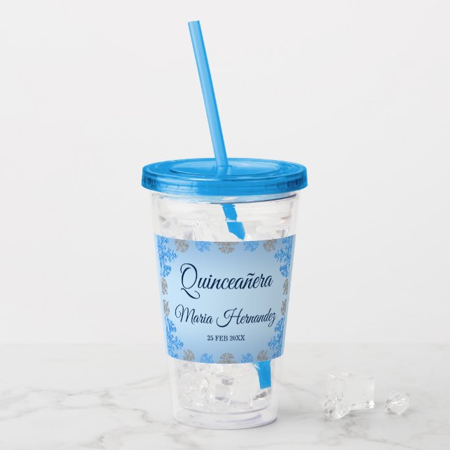 Verre En Acrylique Quinceañera Ice Blue Silver Winter Snowflake (Devant glace)