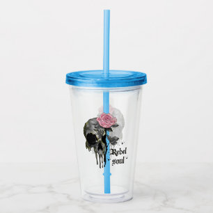 Verre En Acrylique Rebel Soul - Crâne gothique avec Rose rose