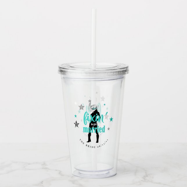 Verre En Acrylique Réparation de la mariée Disco Bachelorette Teal ID (Devant)