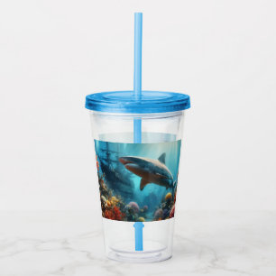Verre En Acrylique Requin tigre côtier/nautique & récif corallien