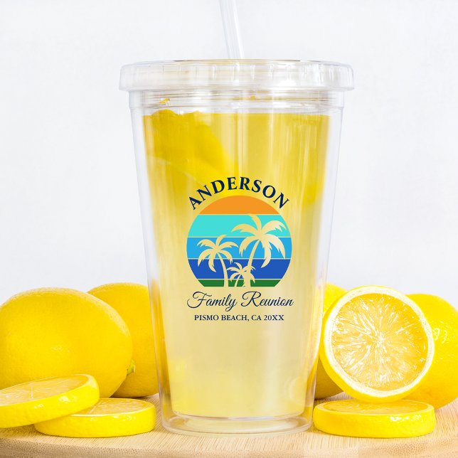 Verre En Acrylique Réunion en famille Summer Beach Palm Trees (Customize to change text color.)