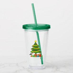 Verre En Acrylique Robin Et Coloré Présents Sous Arbre De Noël