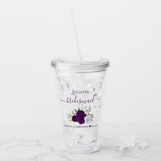 Verre En Acrylique Roses Boho violet Élégant Mariage Bridesmaid (Devant glace)