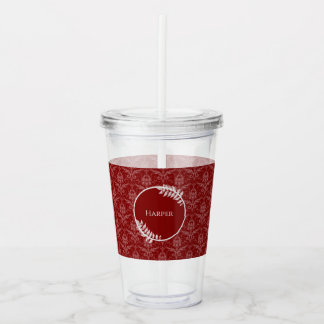 Verre En Acrylique Rouge Elegant Damask Personnalisé Acrylique Tumble