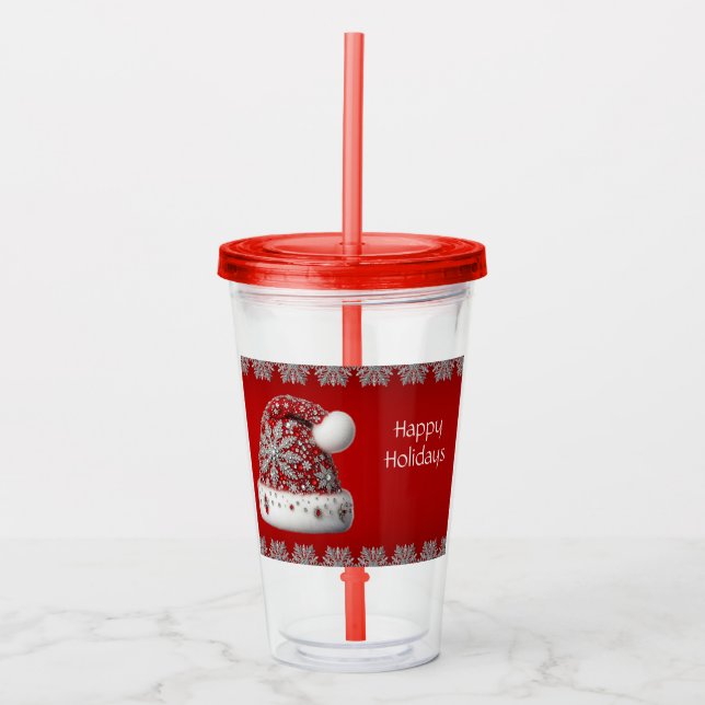 Verre En Acrylique Rouge Santa Hat Vacances Acrylique Tumbler (Devant)