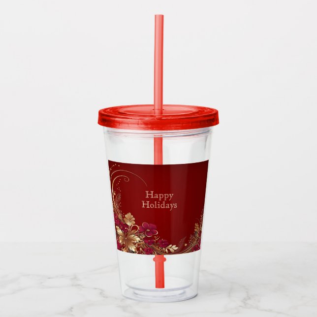 Verre En Acrylique Rouges Gold Floral Vacances Acrylique Tumbler (Devant)