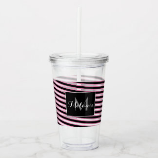 Verre En Acrylique Ruban en spirale noir rose Monogramme personnalisé