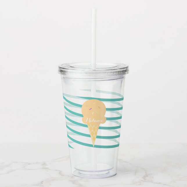 Verre En Acrylique Ruban Glaces Rayures Monogramme (Devant)
