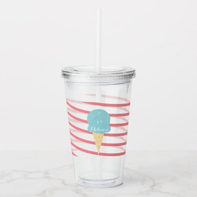 Verre En Acrylique Ruban Monogramme Rayures Glace (Devant)