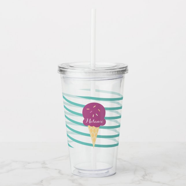 Verre En Acrylique Ruban Monogramme Rayures Glace Violette (Devant)
