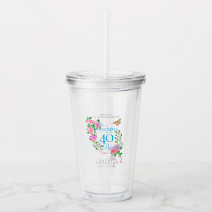 Verre En Acrylique Ruban Rose Rose 40e Anniversaire