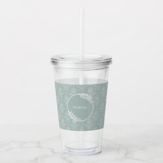 Verre En Acrylique Sage Green Elegant Damask Personnalisé