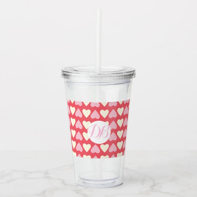 Verre En Acrylique Saint-Valentin Adorable Cœurs Monogramme (Devant)