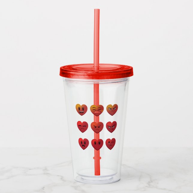 Verre En Acrylique Saint-Valentin Visages Rigolards Coeurs Drôle (Devant)