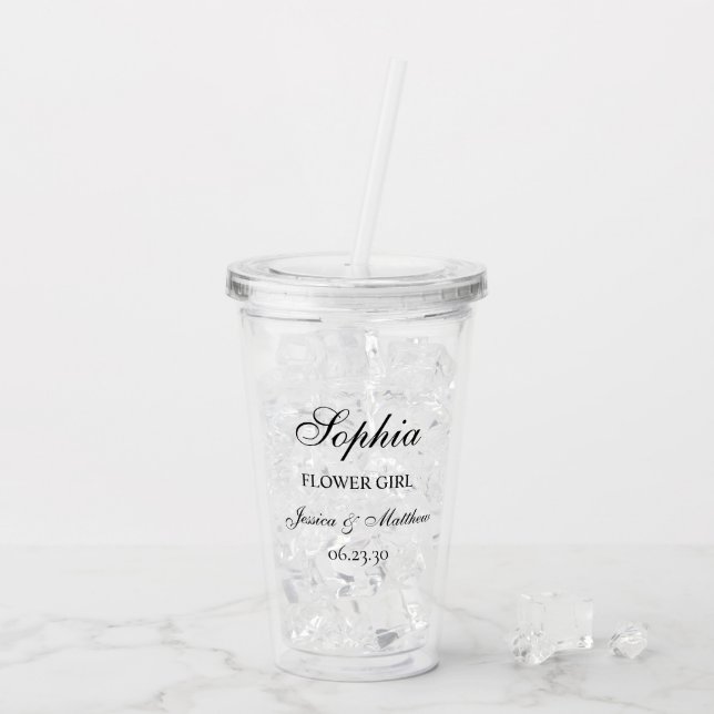 Verre En Acrylique Script Fille de Fleurs Personnalisé (Dos glace)